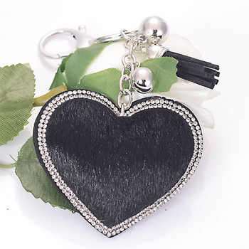 Pave Crystal Heart With Fur Rhinestone Handbag Charm Κρεμαστό Μπρελόκ Τσάντα Μπρελόκ Μπρελόκ Φούντα Μπρελόκ για Γυναικεία Δώρο