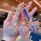 Elegants pilna kristāla sirds atslēgu piekariņš Micro bruģēts sarkans rhinestones romantisks mīļāko soma piekariņi auto atslēgu piekariņu turētājs rotaslietas mammai dāvana