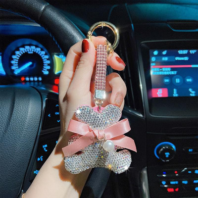 Elegants pilna kristāla sirds atslēgu piekariņš Micro bruģēts sarkans rhinestones romantisks mīļāko soma piekariņi auto atslēgu piekariņu turētājs rotaslietas mammai dāvana