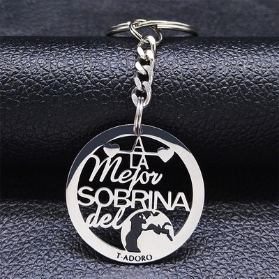 Breloc Sobrina din oțel inoxidabil pentru familie, breloc rotund pentru femei, nepoată spaniolă, lanțuri chei bijuterii, acero inoxidable, joyeria mujer K3688S01
