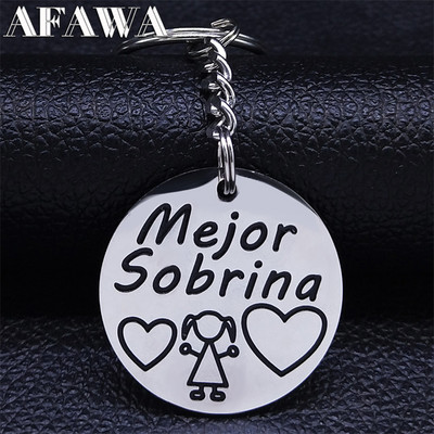 Breloc Sobrina din oțel inoxidabil pentru familie, breloc rotund pentru femei, nepoată spaniolă, lanțuri chei bijuterii, acero inoxidable, joyeria mujer K3688S01