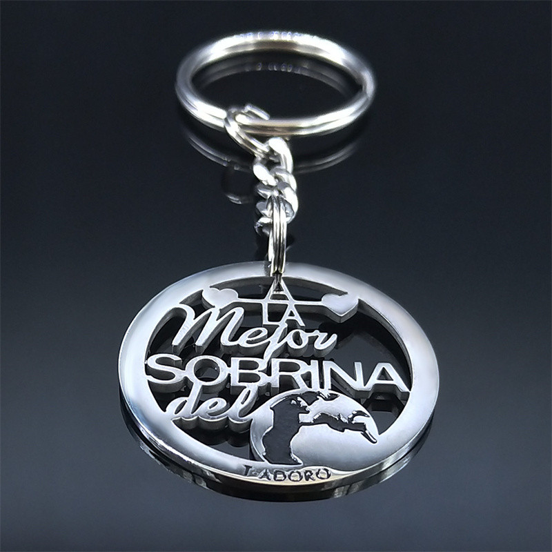 Breloc Sobrina din oțel inoxidabil pentru familie, breloc rotund pentru femei, nepoată spaniolă, lanțuri chei bijuterii, acero inoxidable, joyeria mujer K3688S01