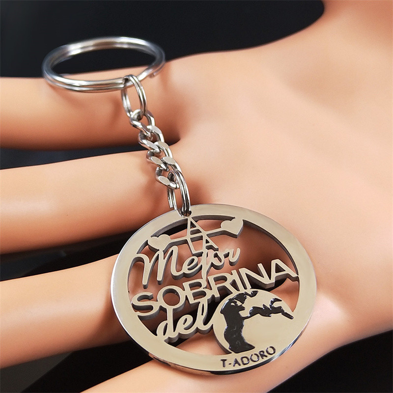 Breloc Sobrina din oțel inoxidabil pentru familie, breloc rotund pentru femei, nepoată spaniolă, lanțuri chei bijuterii, acero inoxidable, joyeria mujer K3688S01
