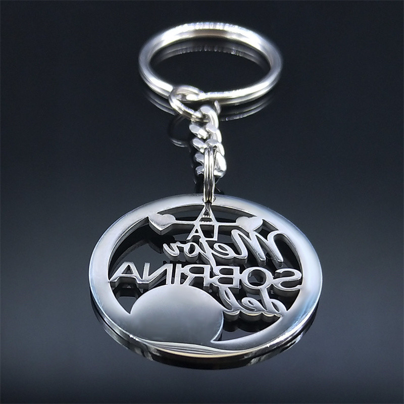 Breloc Sobrina din oțel inoxidabil pentru familie, breloc rotund pentru femei, nepoată spaniolă, lanțuri chei bijuterii, acero inoxidable, joyeria mujer K3688S01