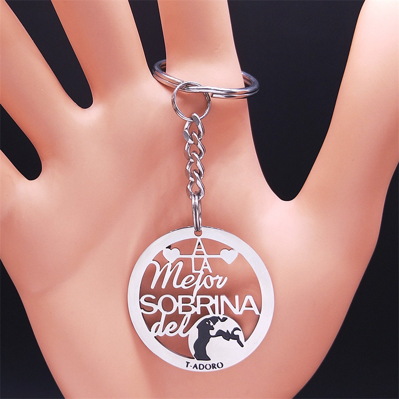 Breloc Sobrina din oțel inoxidabil pentru familie, breloc rotund pentru femei, nepoată spaniolă, lanțuri chei bijuterii, acero inoxidable, joyeria mujer K3688S01