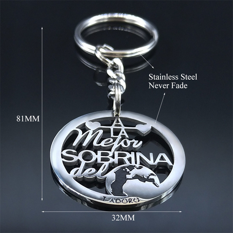 Breloc Sobrina din oțel inoxidabil pentru familie, breloc rotund pentru femei, nepoată spaniolă, lanțuri chei bijuterii, acero inoxidable, joyeria mujer K3688S01