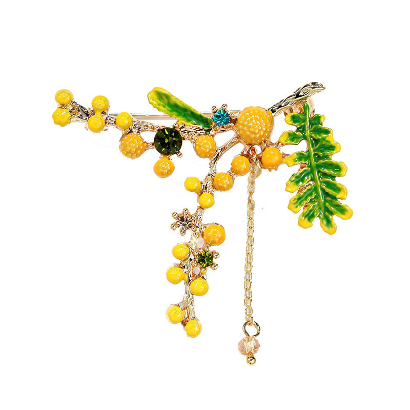 Xingyunday primăvară email verde frunze mimoza plante broșe pentru femei fete moda femeie accesoriu