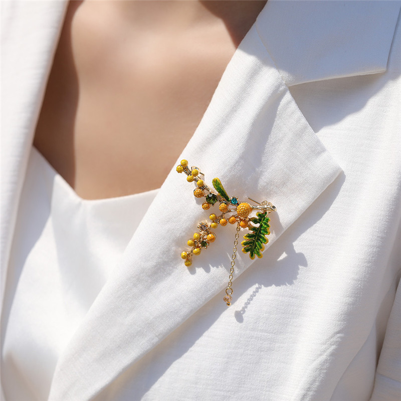 Xingyunday primăvară email verde frunze mimoza plante broșe pentru femei fete moda femeie accesoriu