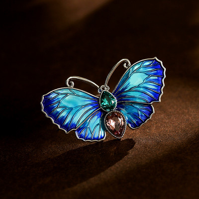 Nouă broșă cu fluture albastru/violet cu vopsea emailată pentru femei, fete, costum de modă, haină, bijuterii