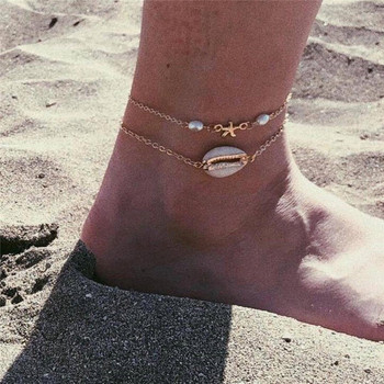 Huitan Boho Shell Anklet for Women Ocean Animal Charm Summer Beach Foot Accessories Гривна за глезена Barefoot on Leg Chain Jewelry