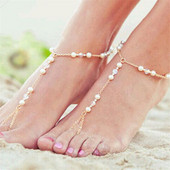 Sandale de lux Huitan, gleznă pentru femei, lanțuri cu mai multe straturi, design, brățară de gleznă cu perle imitative, cadou de petrecere, bijuterii la modă