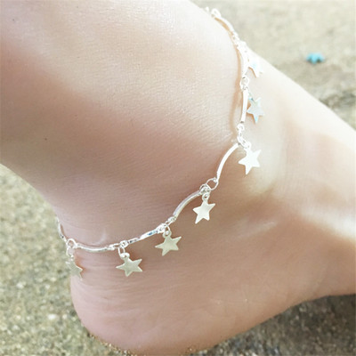 Huitan Exquisite szív/csillag női bokalánc karkötő ezüst színű/arany színű egyláncos boka mezítlábas kiegészítő strand ékszer