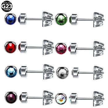 ЧИФКА G23 Титан 4 мм Crystal Gem Stud Earrings Закопчалка Пеперуда Цветни стандартни обеци за пробиване на уши Модни дамски бижута