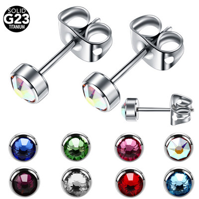 ΖΕΥΓΟΣ G23 Titanium 4mm Crystal Gem Stud σκουλαρίκια με κούμπωμα πεταλούδα πολύχρωμα τυποποιημένα σκουλαρίκια τρυπήματος αυτιών μόδα Γυναικεία κοσμήματα
