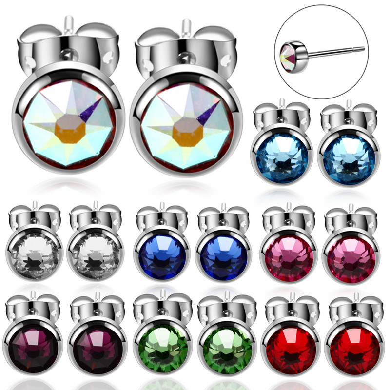 PAR G23 Titanium 4mm Crystal Gem Stud Naušnice s kopčom Leptir Šarene standardne naušnice za bušenje ušiju Modni ženski nakit