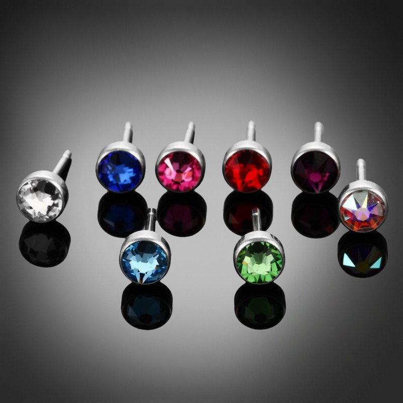 PAR G23 Titanium 4mm Crystal Gem Stud Naušnice s kopčom Leptir Šarene standardne naušnice za bušenje ušiju Modni ženski nakit