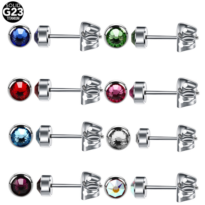 PAR G23 Titanium 4mm Crystal Gem Stud Naušnice s kopčom Leptir Šarene standardne naušnice za bušenje ušiju Modni ženski nakit