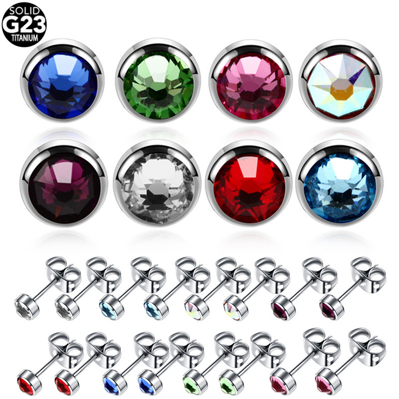 PAR G23 Titanium 4mm Crystal Gem Stud Naušnice s kopčom Leptir Šarene standardne naušnice za bušenje ušiju Modni ženski nakit