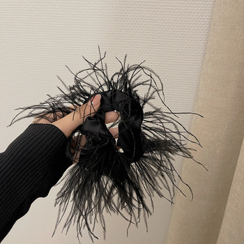 2022 Черни щраусови пера Въже за коса Шапки Поставка за скрънчи Дамски аксесоари за коса Еластични ленти за коса