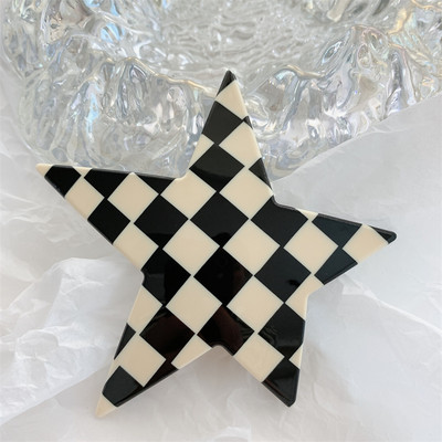 New Fashion Millennial Cool Girl y2k Agraf de păr cu cinci colțuri Sliver Star Clip de primăvară Checkerboard Ponytail Barrettes Accesoriu pentru păr