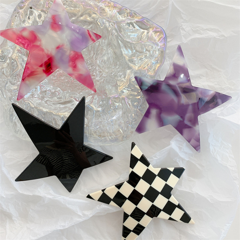 New Fashion Millennial Cool Girl y2k Agraf de păr cu cinci colțuri Sliver Star Clip de primăvară Checkerboard Ponytail Barrettes Accesoriu pentru păr