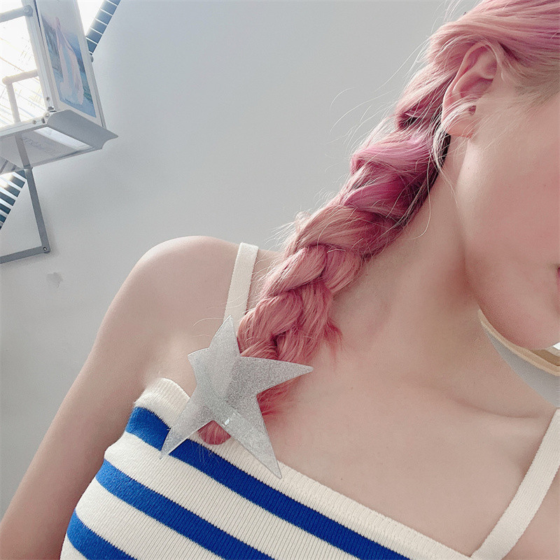 New Fashion Millennial Cool Girl y2k Agraf de păr cu cinci colțuri Sliver Star Clip de primăvară Checkerboard Ponytail Barrettes Accesoriu pentru păr