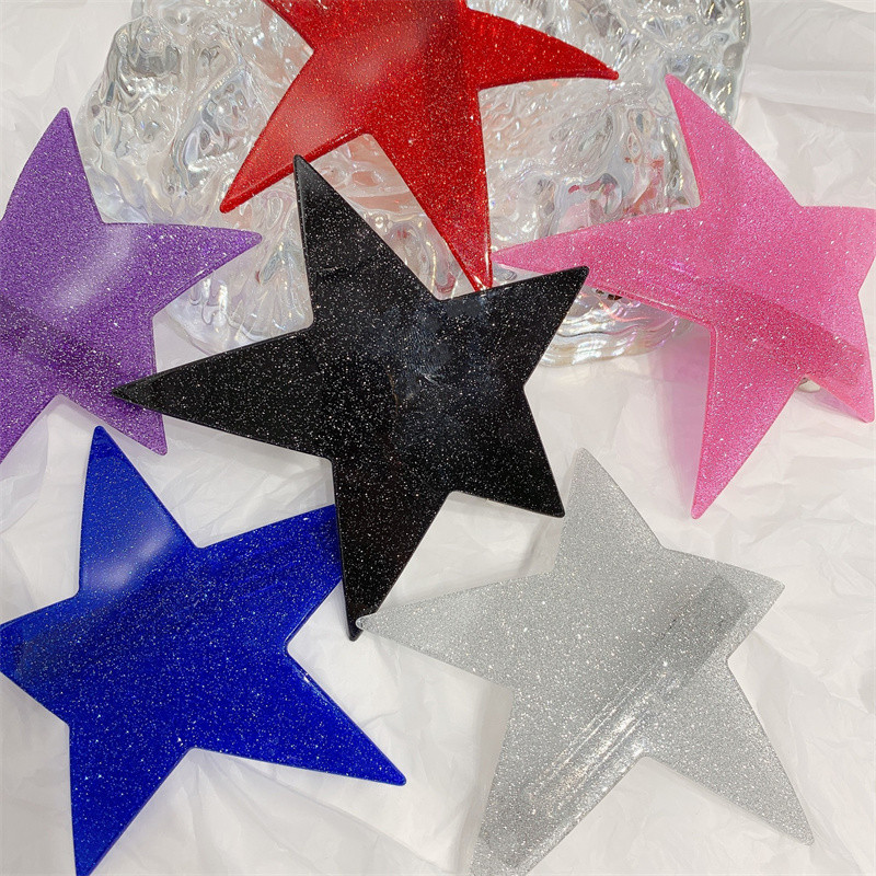 New Fashion Millennial Cool Girl y2k Agraf de păr cu cinci colțuri Sliver Star Clip de primăvară Checkerboard Ponytail Barrettes Accesoriu pentru păr