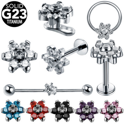 1PC Titanium Crystal Flower Dermal Anchor Top Labret Hrskavica Tragus Piercing Usne Uho Helix CBR Nose Vagina Piercing Nakit