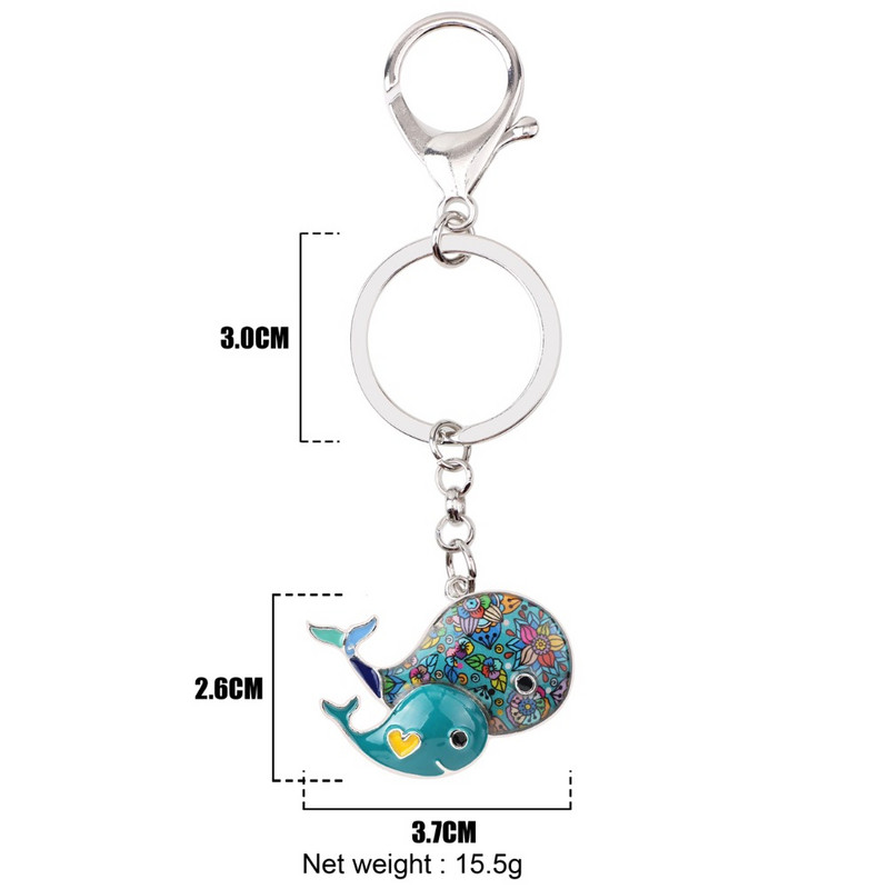Breloc de balenă din aliaj emailat Bonsny Breloc pentru geantă de mână Breloc pentru breloc Nou Accesorii pentru breloc de modă Bijuterii animale de ocean pentru femei