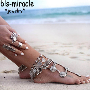 Bls-miracle Bohemia Summer Hot Fashion Foot Jewelry Metal Tassel Vintage Charm Coin Gleszen Gift For Woman Beach Glezen A-12