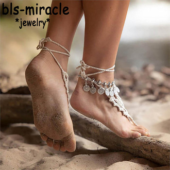 Bls-miracle Bohemia Summer Hot Fashion Foot Jewelry Metal Tassel Vintage Charm Coin Gleszen Gift For Woman Beach Glezen A-12