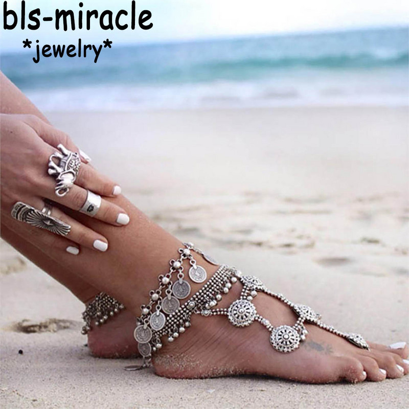 Bls-miracle Boemia de vară fierbinte bijuterii pentru picioare, ciucuri de metal, farmec de epocă, gleznă, cadou pentru femei, gleznă de plajă A-12