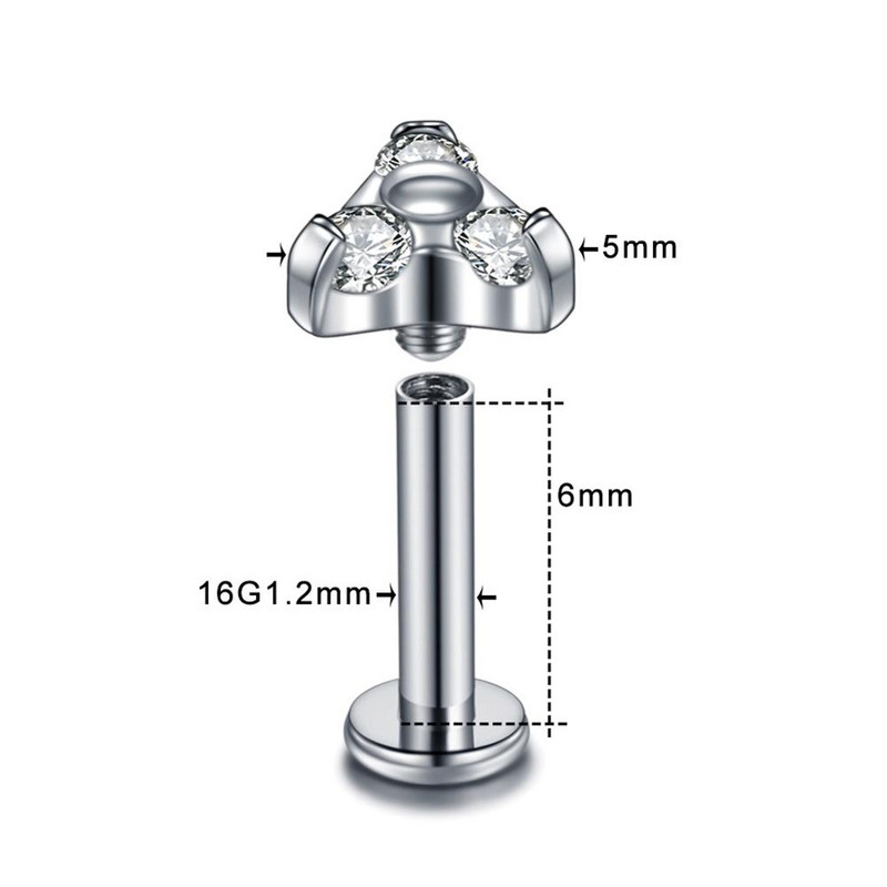 1PC G23 Titanium CZ Gem Labret Monore Lip Bar Piercings Crystal Ear Helix Tragus Hrskavica Stud Piercing Nakit za seksi djevojke 16G