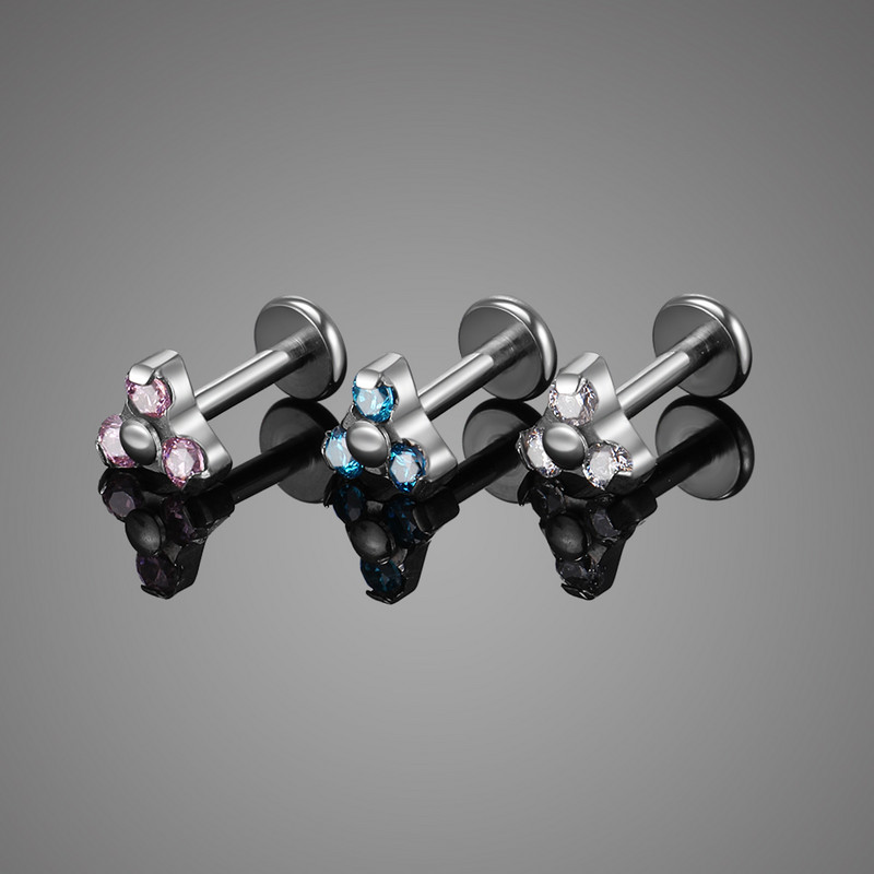 1PC G23 Titanium CZ Gem Labret Monore Lip Bar Piercings Crystal Ear Helix Tragus Hrskavica Stud Piercing Nakit za seksi djevojke 16G