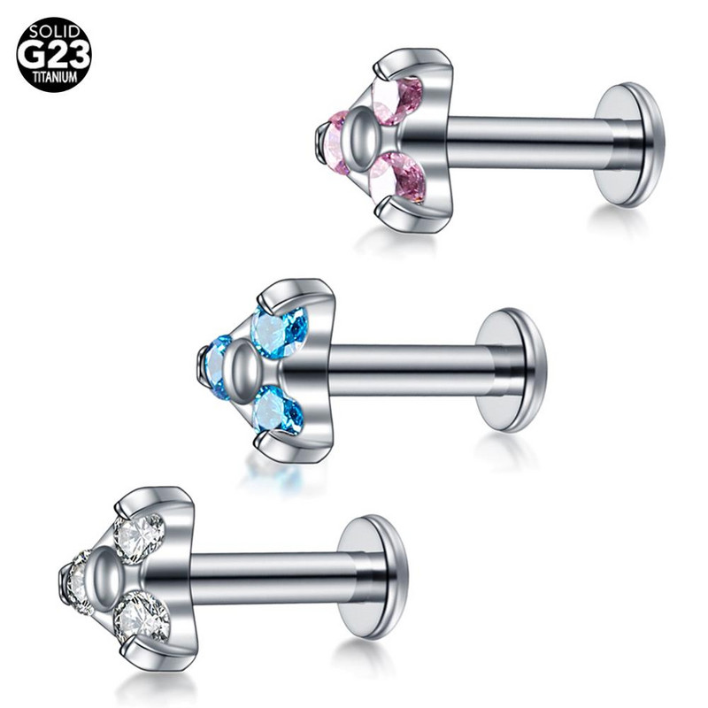 1PC G23 Titanium CZ Gem Labret Monore Lip Bar Piercings Crystal Ear Helix Tragus Hrskavica Stud Piercing Nakit za seksi djevojke 16G