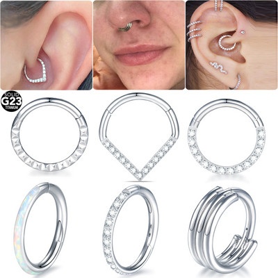 1 db titán orrgyűrűk CZ csuklós septum Clicker gyűrűk Nariz piercing fülporc Tragus Helix Daith ajakpiercing Nez opál 16G
