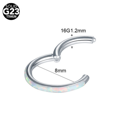 1PC Inele de titan pentru nas CZ Inele de clic pentru septum cu balamale Nariz Piercing Ureche Cartilage Tragus Helix Daith Piercing Buze Nez Opal 16G