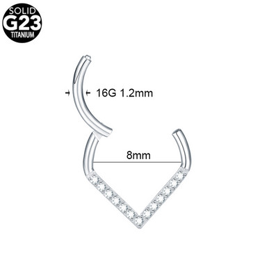 1PC Inele de titan pentru nas CZ Inele de clic pentru septum cu balamale Nariz Piercing Ureche Cartilage Tragus Helix Daith Piercing Buze Nez Opal 16G