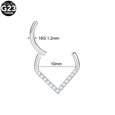 1PC Inele de titan pentru nas CZ Inele de clic pentru septum cu balamale Nariz Piercing Ureche Cartilage Tragus Helix Daith Piercing Buze Nez Opal 16G