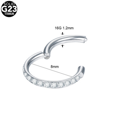 1PC Inele de titan pentru nas CZ Inele de clic pentru septum cu balamale Nariz Piercing Ureche Cartilage Tragus Helix Daith Piercing Buze Nez Opal 16G