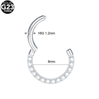 1PC Inele de titan pentru nas CZ Inele de clic pentru septum cu balamale Nariz Piercing Ureche Cartilage Tragus Helix Daith Piercing Buze Nez Opal 16G