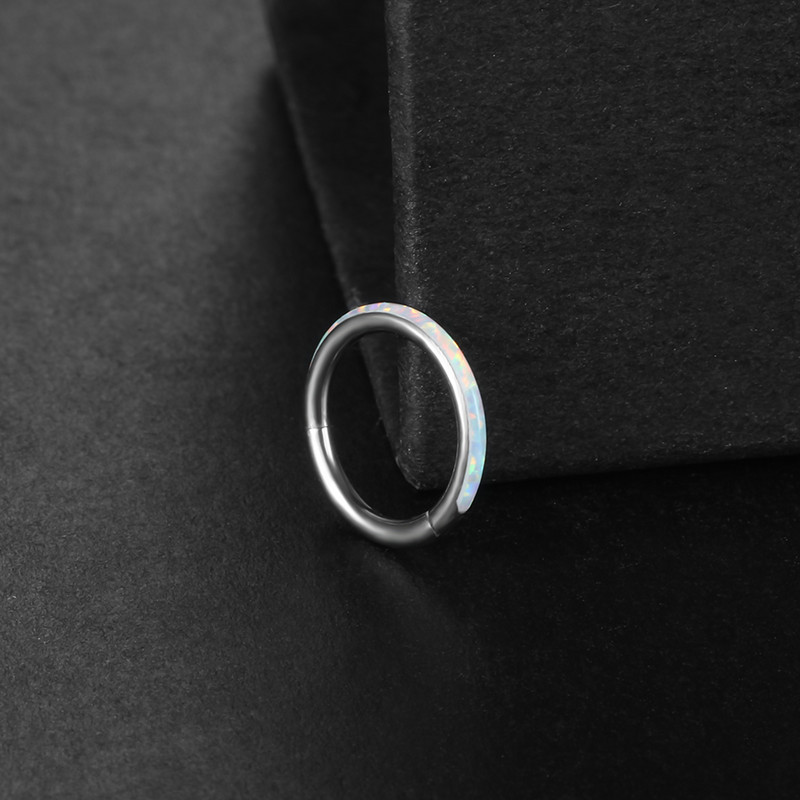 1PC Inele de titan pentru nas CZ Inele de clic pentru septum cu balamale Nariz Piercing Ureche Cartilage Tragus Helix Daith Piercing Buze Nez Opal 16G