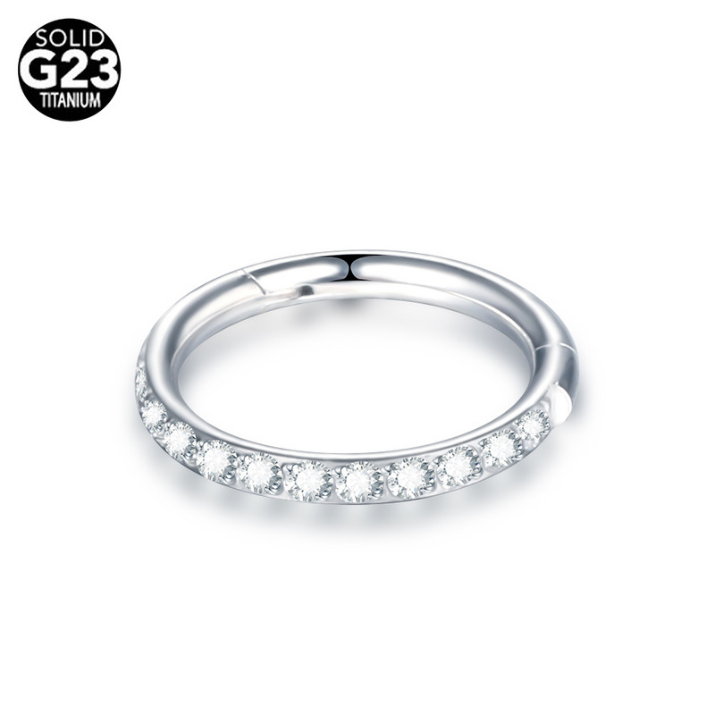 1PC Inele de titan pentru nas CZ Inele de clic pentru septum cu balamale Nariz Piercing Ureche Cartilage Tragus Helix Daith Piercing Buze Nez Opal 16G