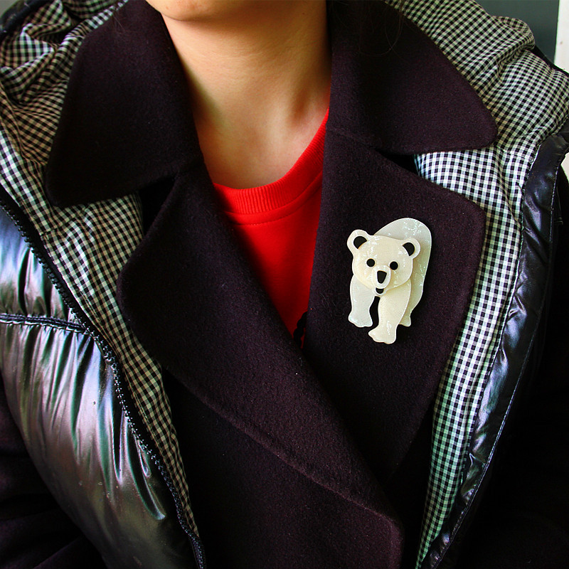 Broșe acrilice cu urs polar pește oaie pentru femei, rășină animală minunată, broșă pentru rever, bijuterii, insignă pentru femei, accesorii pentru haine