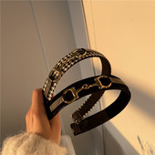 Fflacell Coreea de epocă cataramă metalică negru alb catifea Houndstooth grilă agrafă bentiță pentru fete temperament accesorii de păr