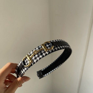 Fflacell Coreea de epocă cataramă metalică negru alb catifea Houndstooth grilă agrafă bentiță pentru fete temperament accesorii de păr