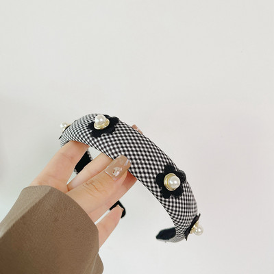 Fflacell Coreea de epocă cataramă metalică negru alb catifea Houndstooth grilă agrafă bentiță pentru fete temperament accesorii de păr