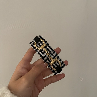Fflacell Coreea de epocă cataramă metalică negru alb catifea Houndstooth grilă agrafă bentiță pentru fete temperament accesorii de păr
