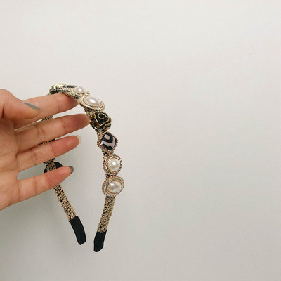 Fflacell Coreea de epocă cataramă metalică negru alb catifea Houndstooth grilă agrafă bentiță pentru fete temperament accesorii de păr