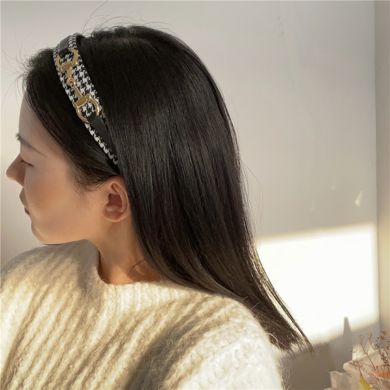 Fflacell Coreea de epocă cataramă metalică negru alb catifea Houndstooth grilă agrafă bentiță pentru fete temperament accesorii de păr